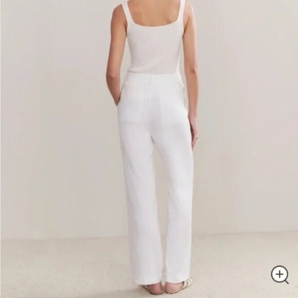 Jenni Kayne Riley Linen Blend Pleated Front Relaxed Fit Trouser Pants White Sz 4 - Picture 3 of 13